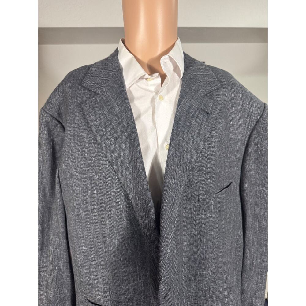 Brunello Cucinelli Gray Herringbone Blazer 64 54R US Mens' XXXXL Wool Linen Silk
